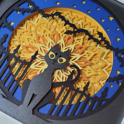 3D Cat in moon shadow box