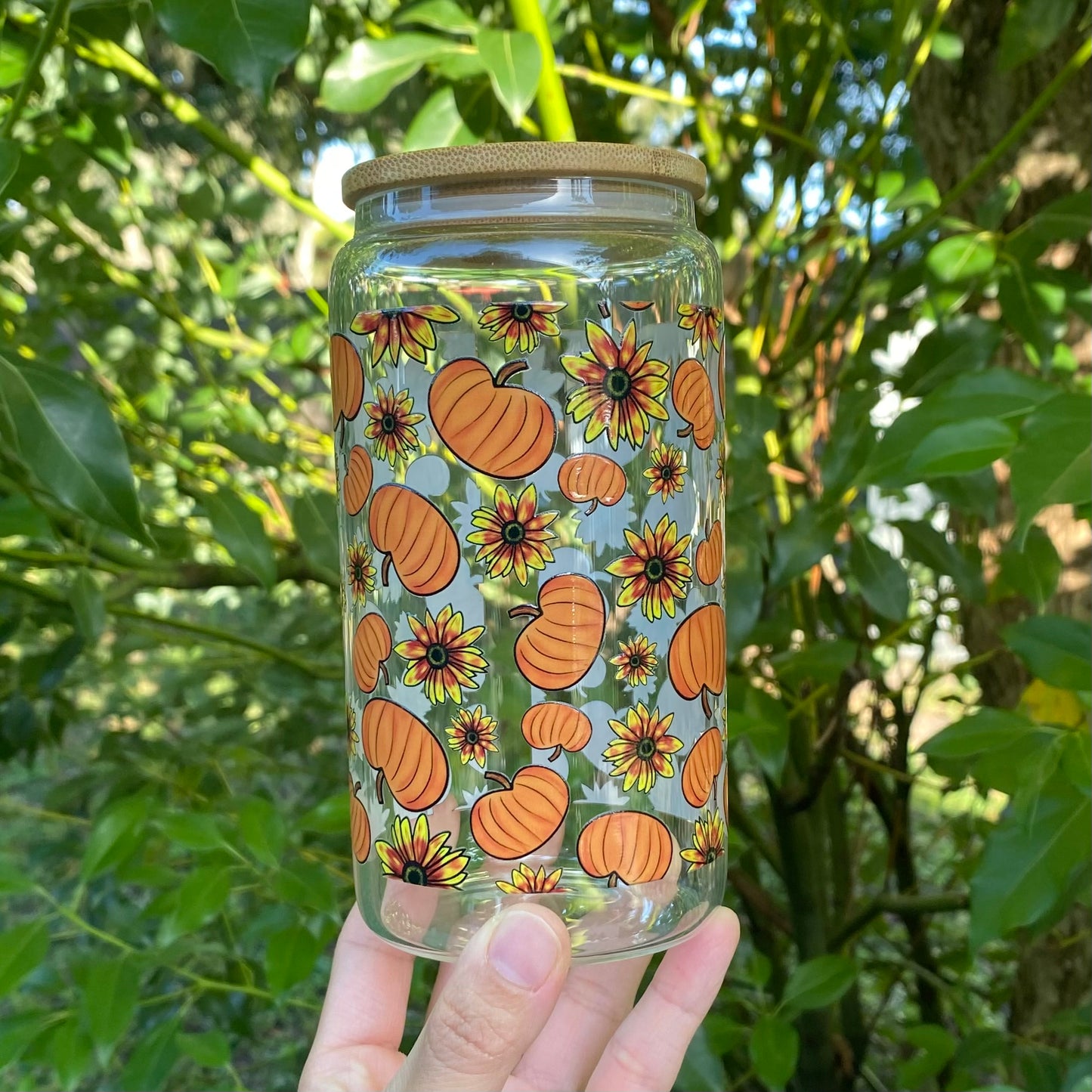 Pumpkin & Sunflowers 16oz Glass Can - Variety