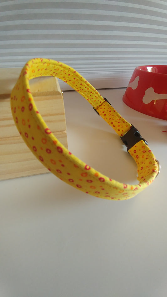 Yellow with read and orange dots Dog Collar-Medium