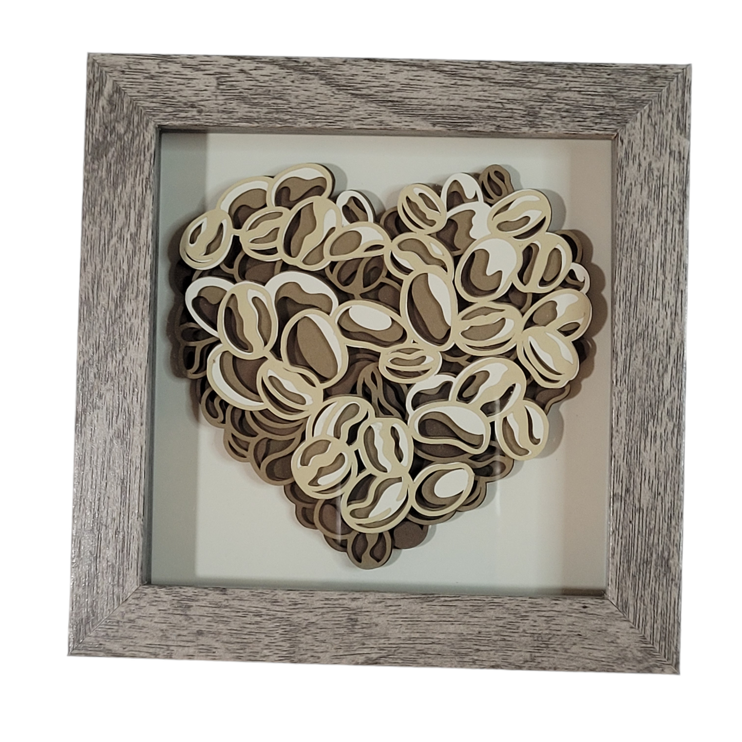 3D coffee beans heart shadow box