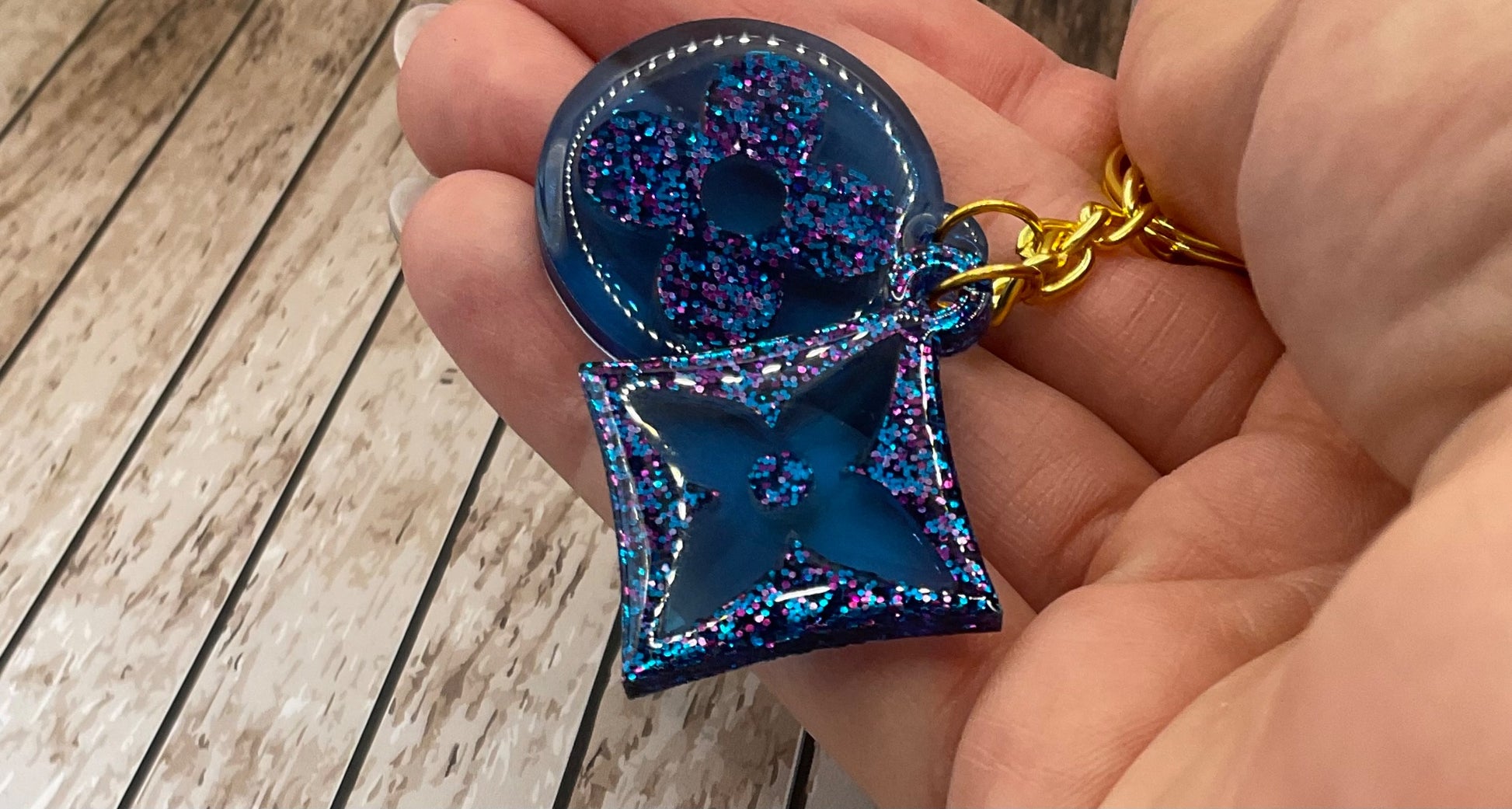 Blue LV Inspired Keychain - 2