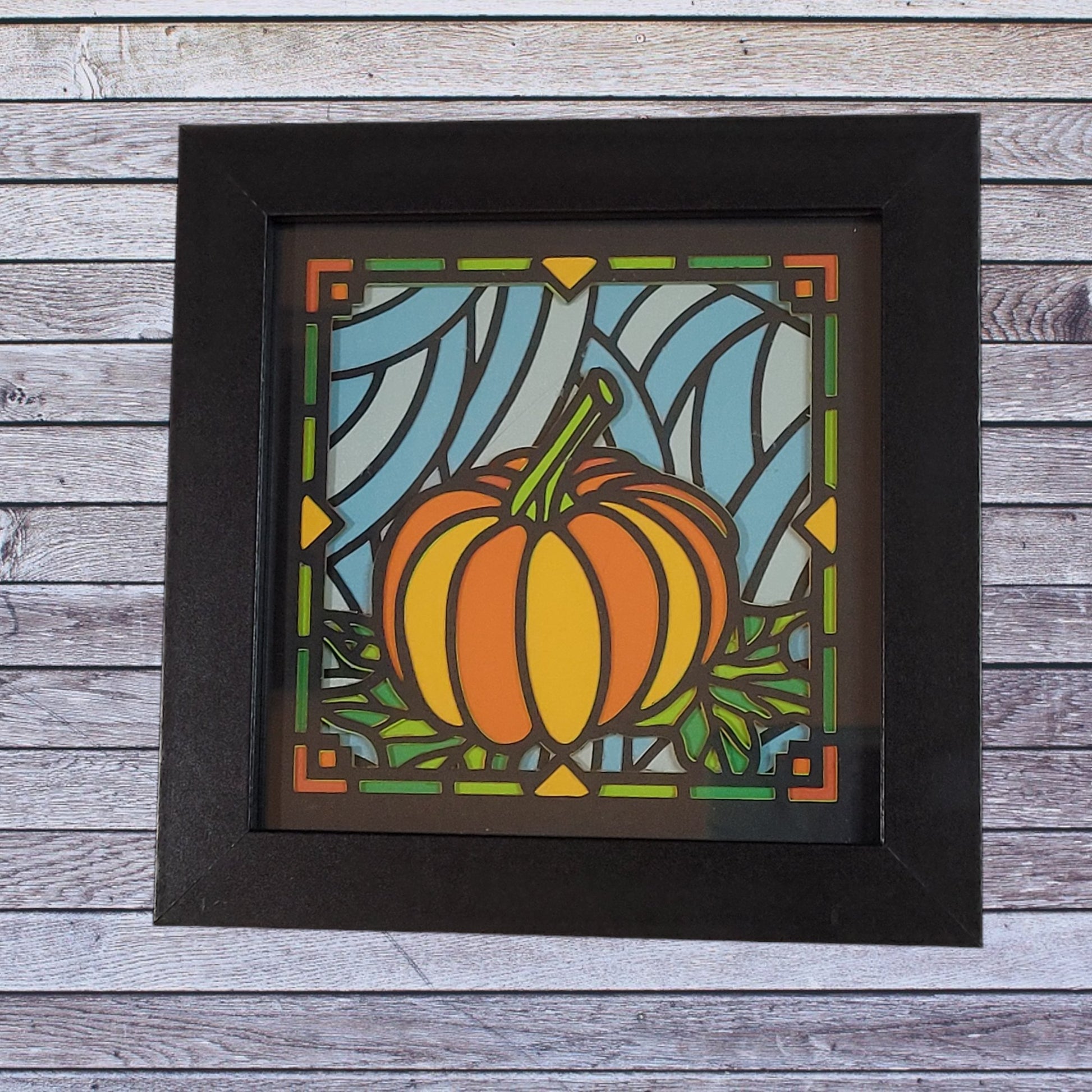 Stained glass pumpkin shadow box  - 1