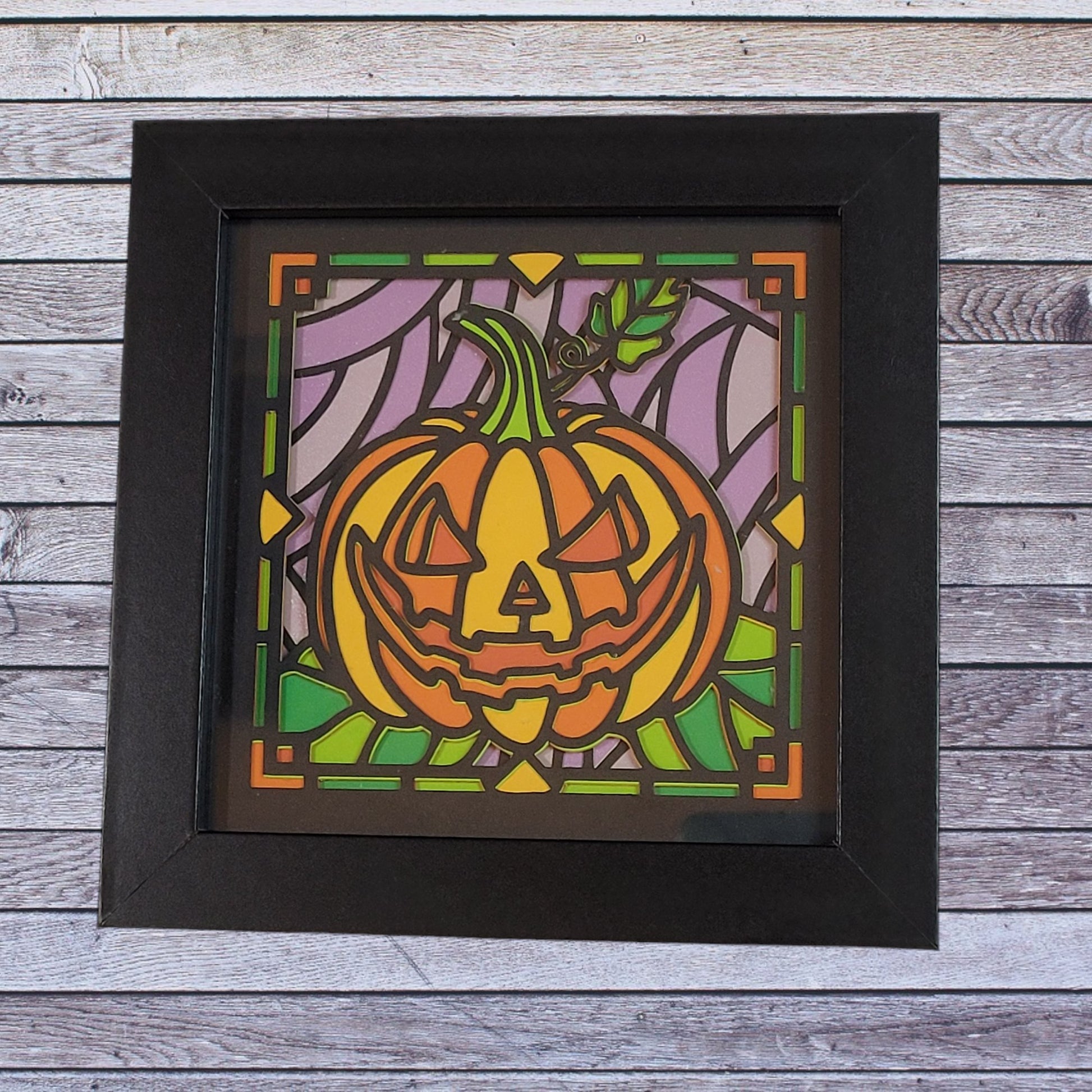 Stained glass jack-o-lantern shadow box  - 1