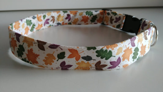 Fall Leaves on White Dog Collar-Medium - 1