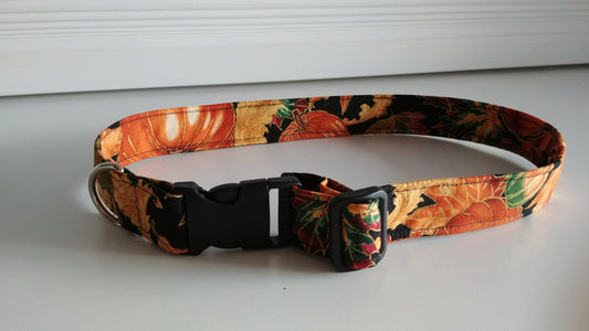 Fall Leaves on Black Dog Collar-Small - 1