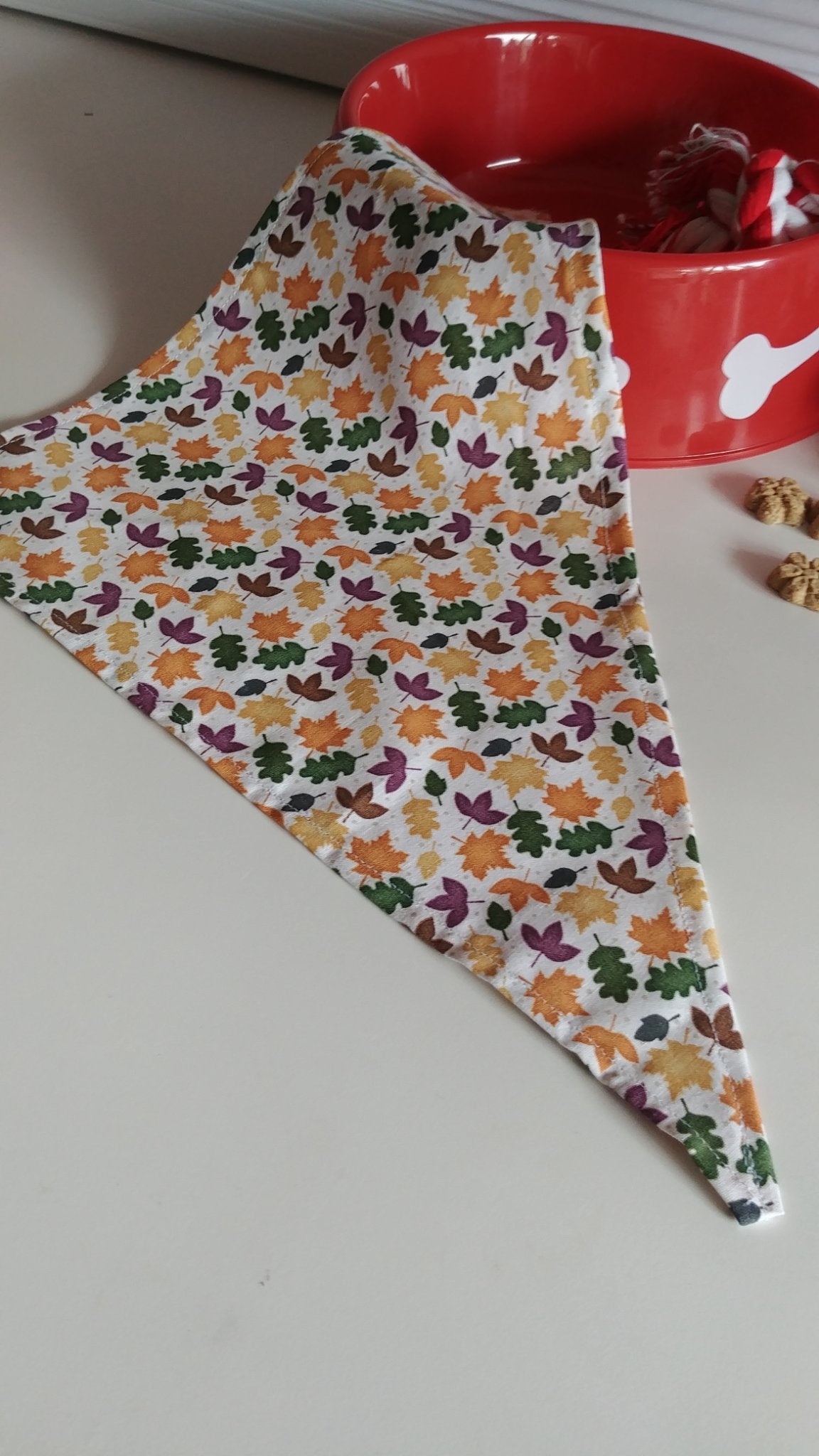 Fall Leaves on White Dog Bandana-Small - 1