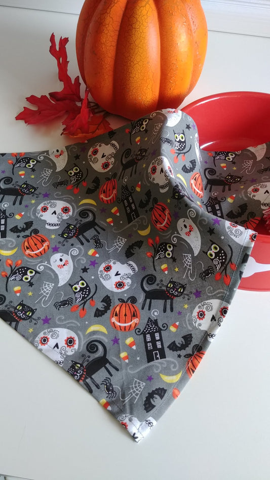 Gray Skulls and Cats Dog Bandana-Small - 1