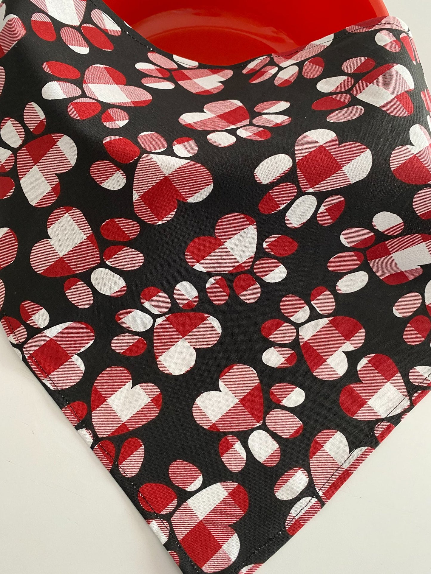 Red Check Paw Print Dog Bandana-Extra Large - 1