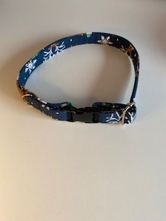 Reindeer on Blue Dog Collar-Small - 1