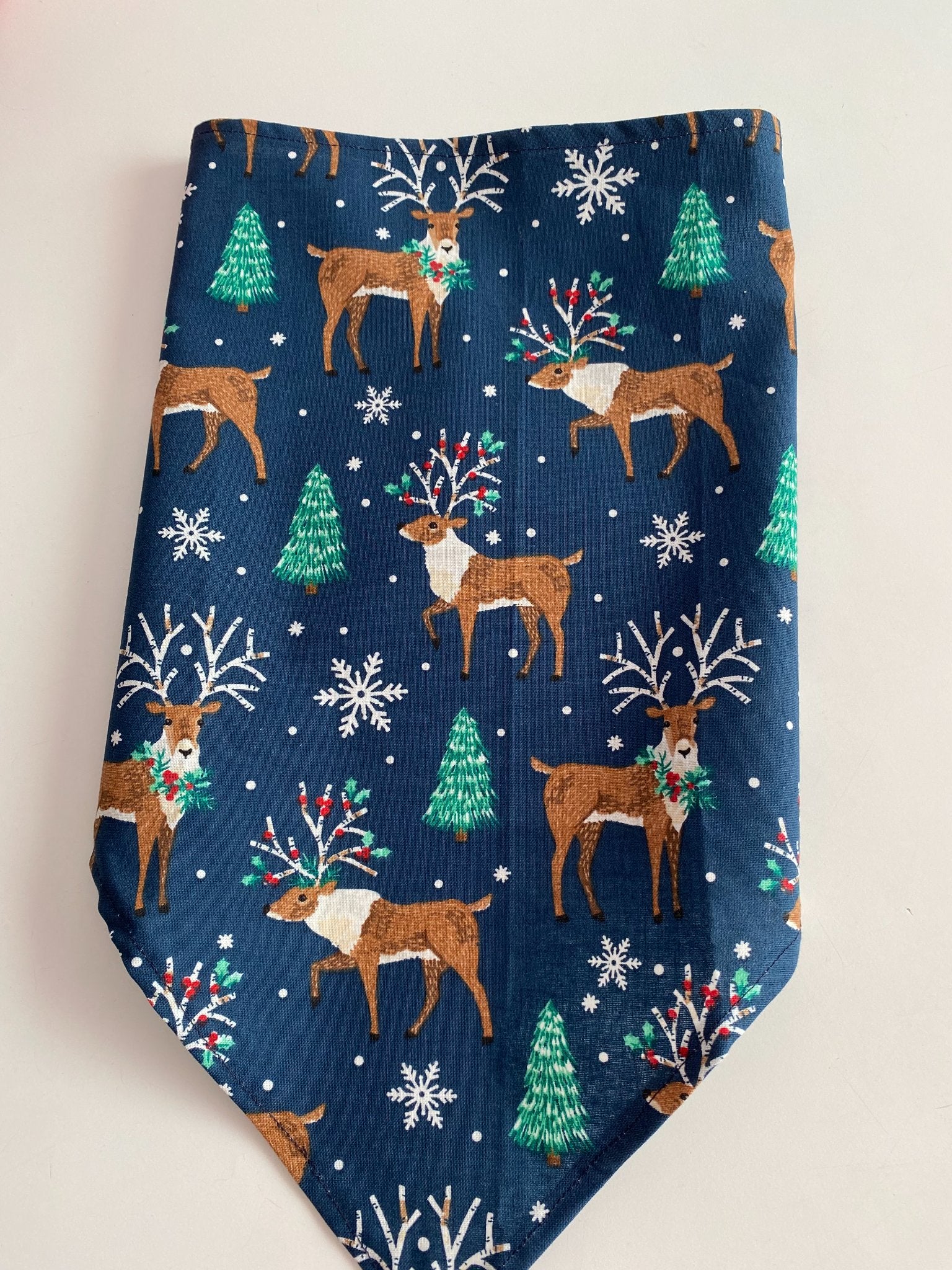 Reindeer on Blue Dog Bandana-Small - 1