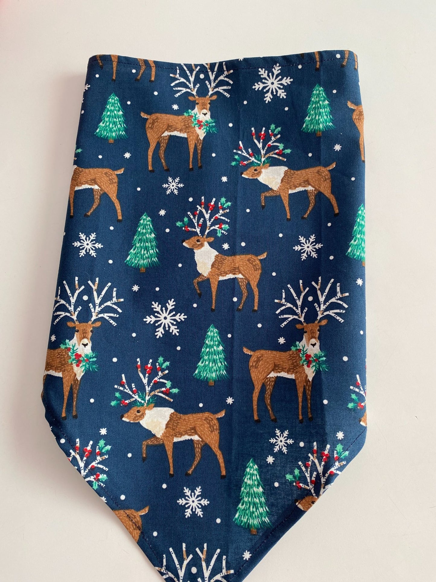 Reindeer on Blue Dog Bandana-Large - 1