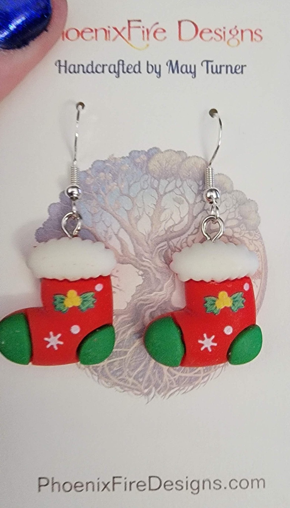 Christmas Stocking Resin Earrings on Sterling - 1