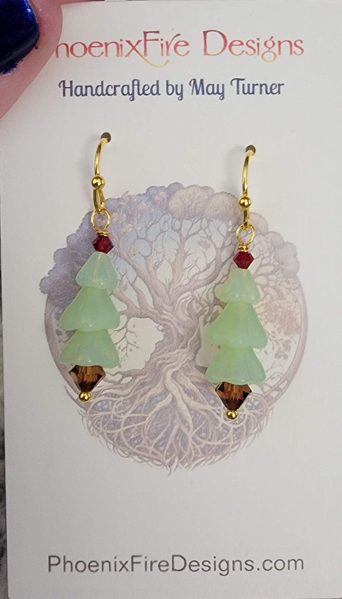 Christmas Tree Earrings (Jade Opal) 14k Gold Plated Hooks - 1