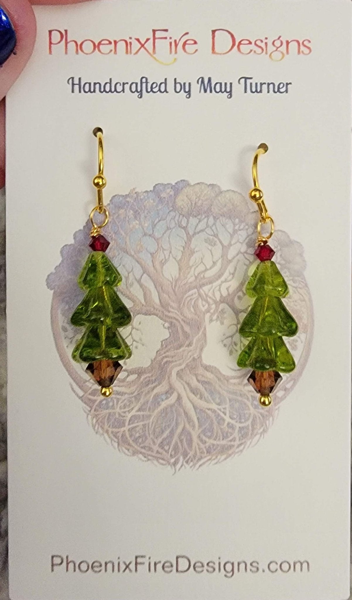 Christmas Tree Earrings (Peridot) 14k Gold Plated Hooks - 1