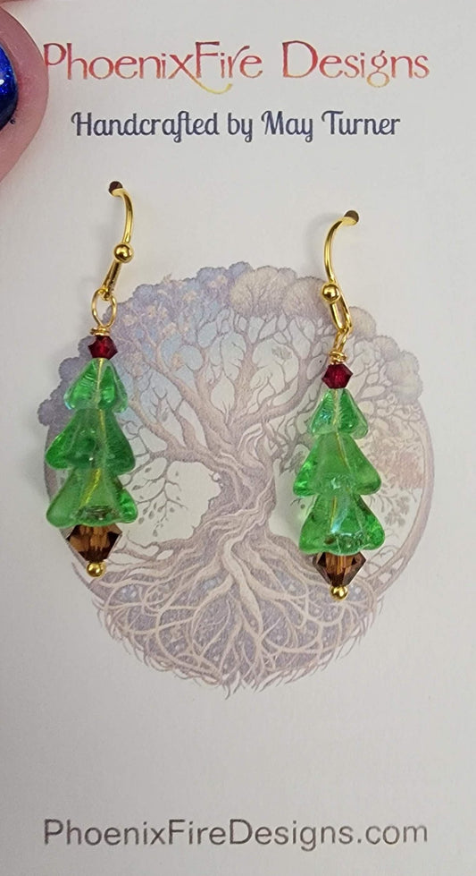 Christmas Tree Earrings (Light Green) 14k Gold Plated Hooks - 1