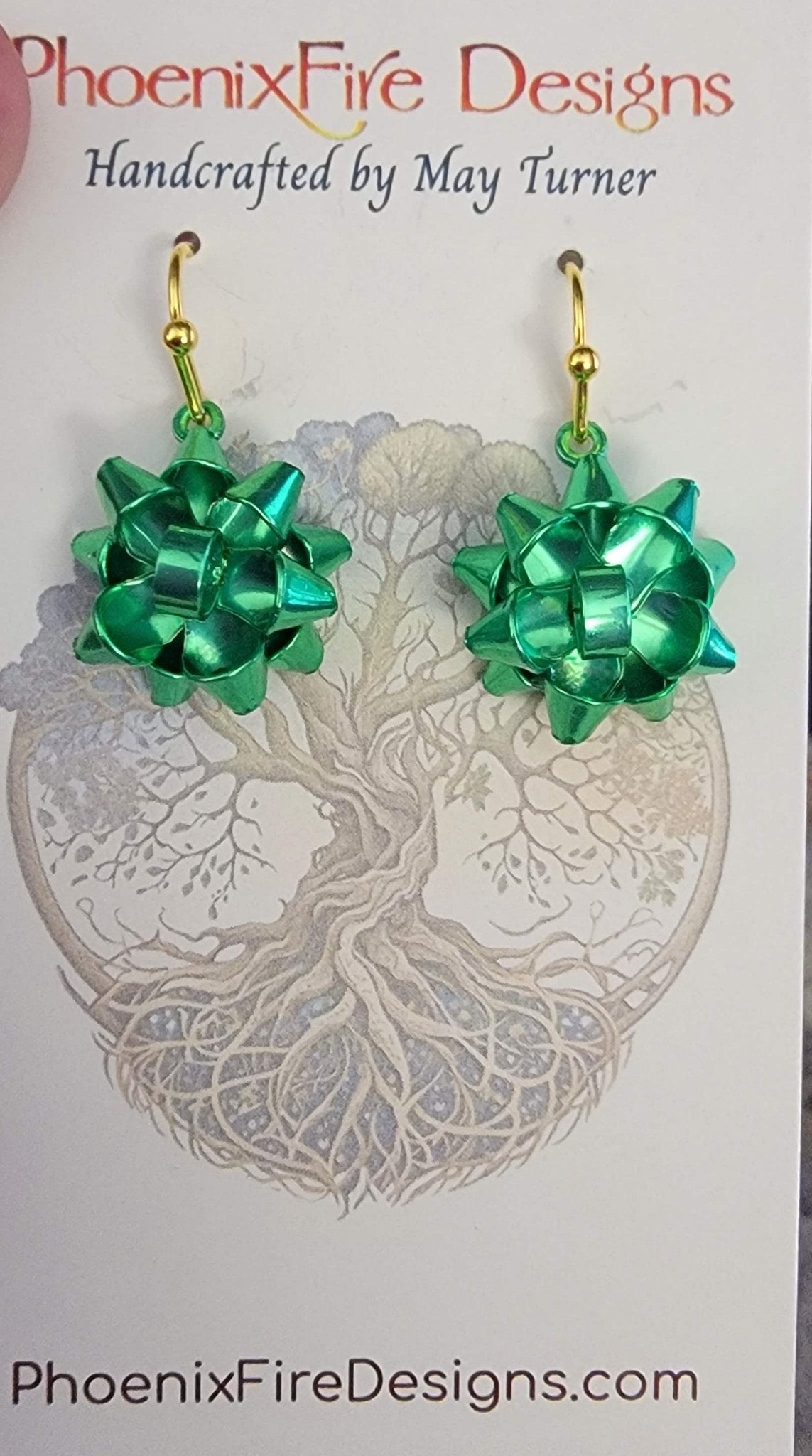 Metal Mini Christmas Bows (Green) 14k Gold Plated - 1