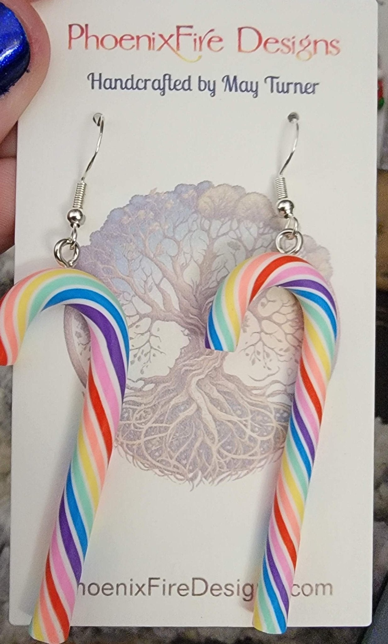 Rainbow Candy Cane Earrings on Sterling - 1