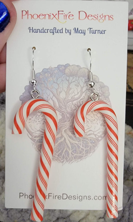 Red and White Candy Cane Earrings on Sterling - 1