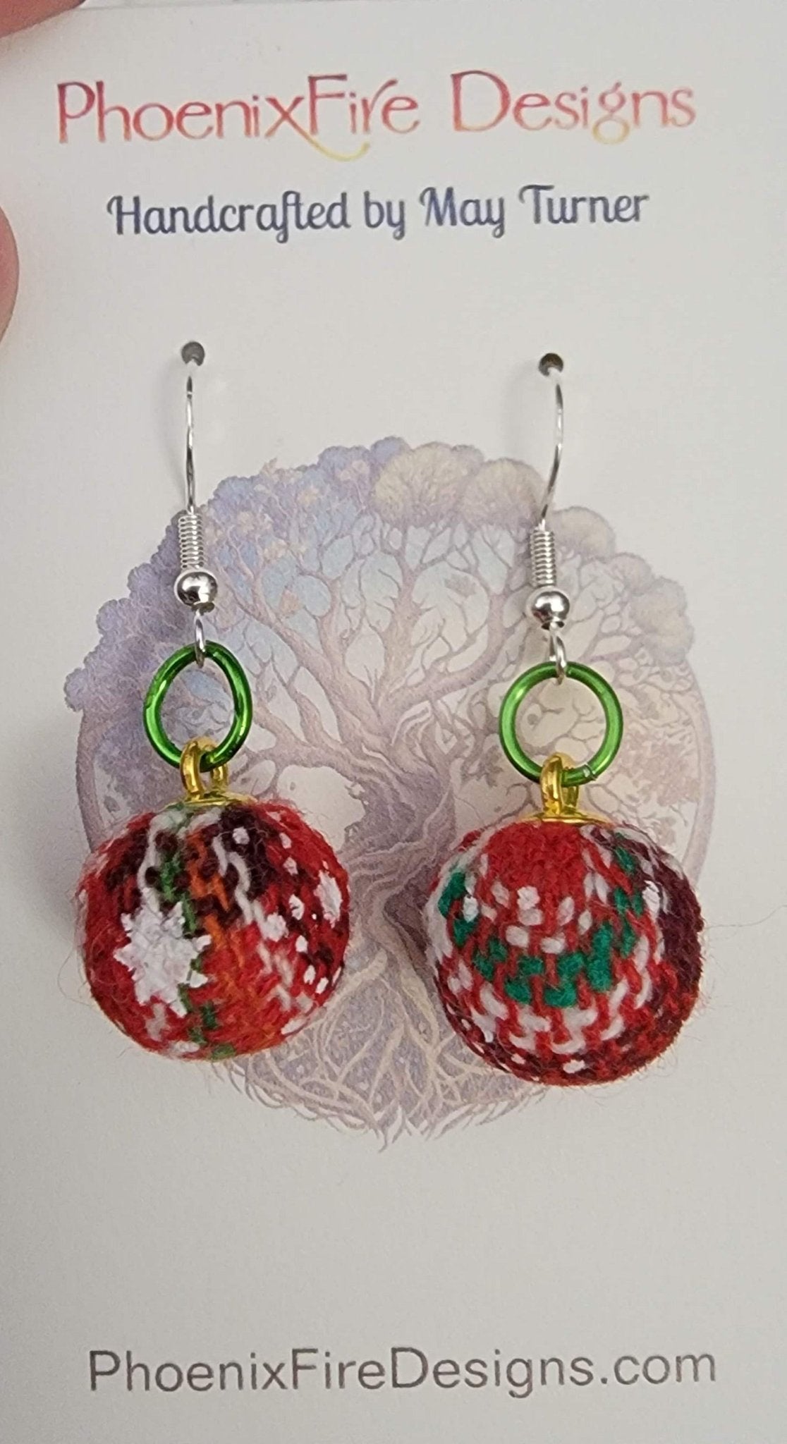 Fabric Christmas Ornament Earrings (Red) 14k Gold Plated - 1