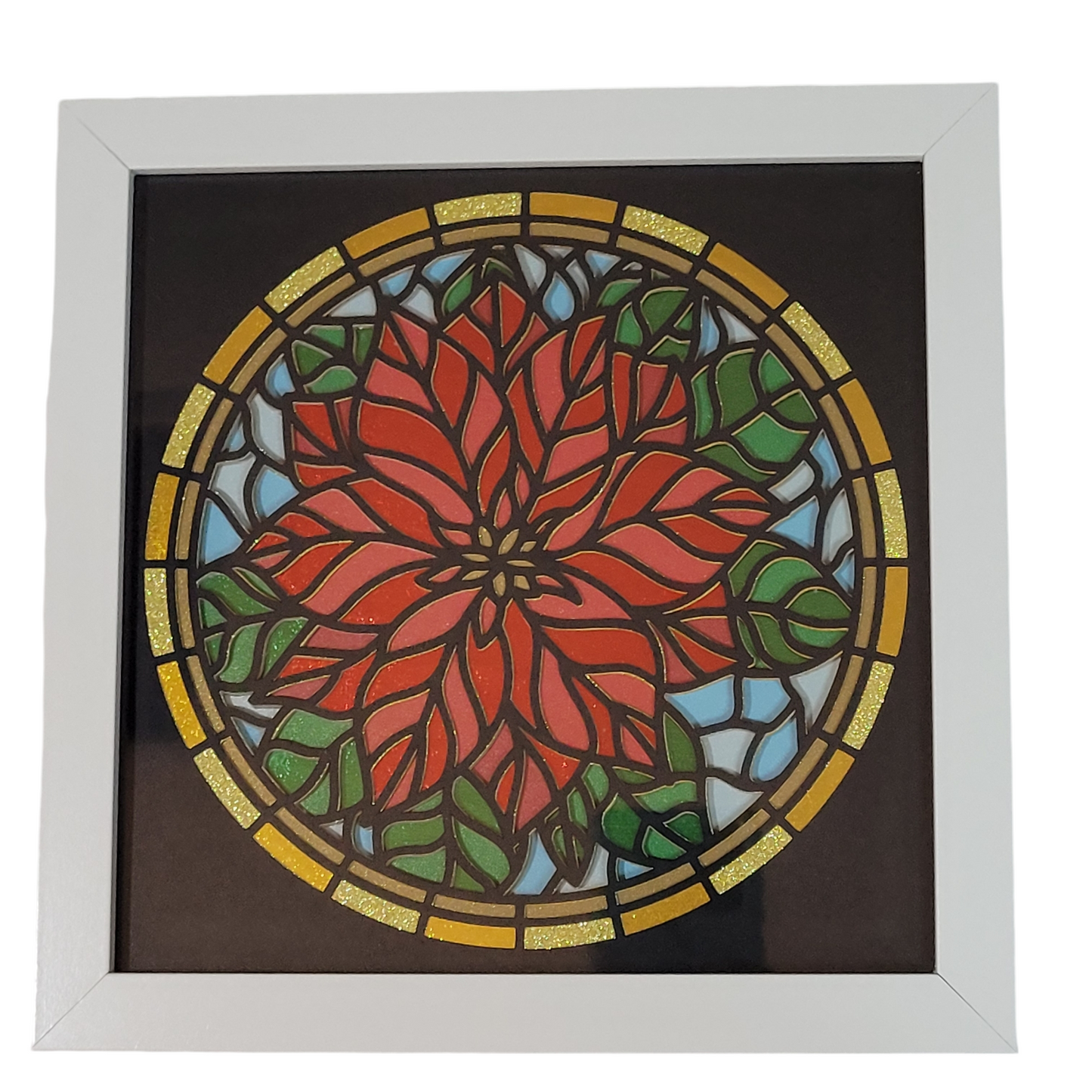 Stained glass Poinsettia shadow box  - 1