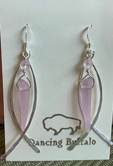 Hammered Wire Earrings-Pink - 1