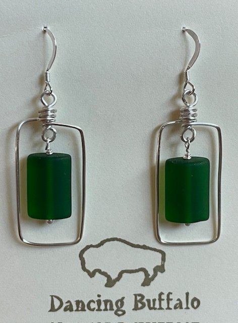 Wire Rectangle Earrings-Green SG - 1