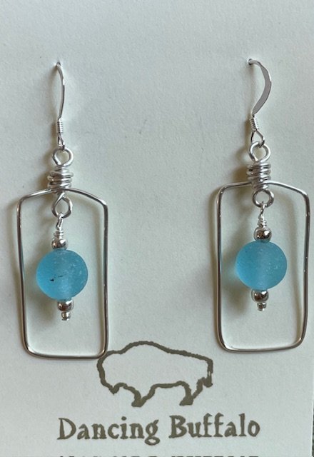 Wire Rectangle Earrings-Aqua SG - 1