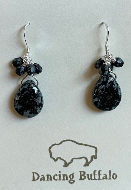 Czech Glass Teardrop Earrings-Black - 1