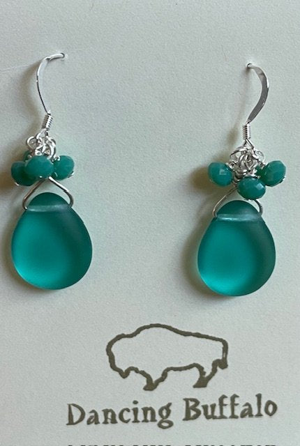 Glass Teardrop Earrings-Teal SG - 1