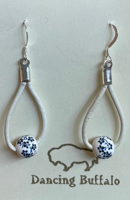 Leather Loop Earrings-White - 1