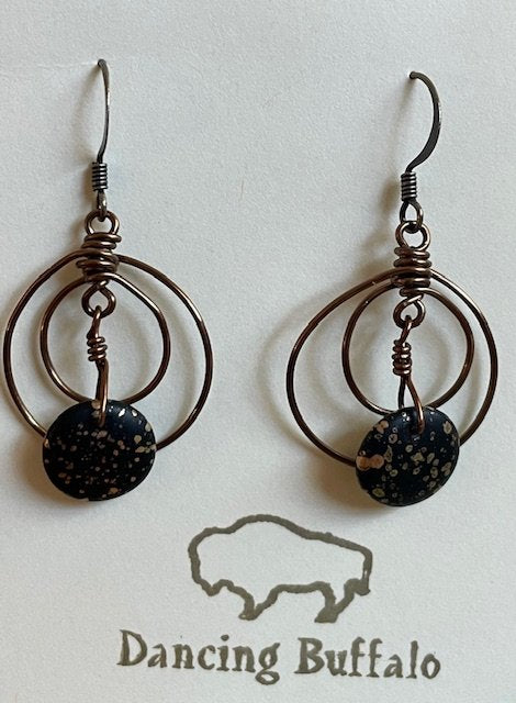 Double Circle Wire Earrings-Black - 1