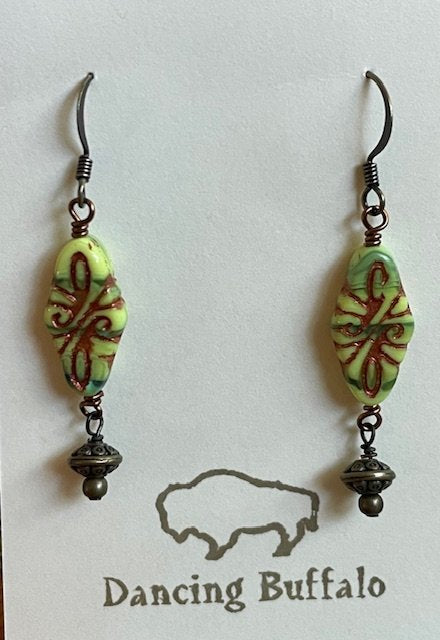 Czech Glass Earrings-Lime Green - 1