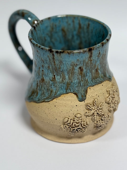 Handcrafted teal snowflake mug - 1