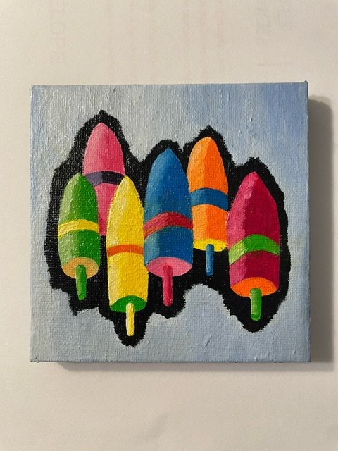 Bunch of Buoys - 4" Oil Painting  - 1