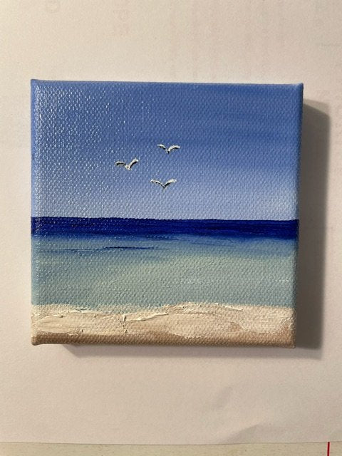 Seagulls & Sand - 4" Oil Painting - 1