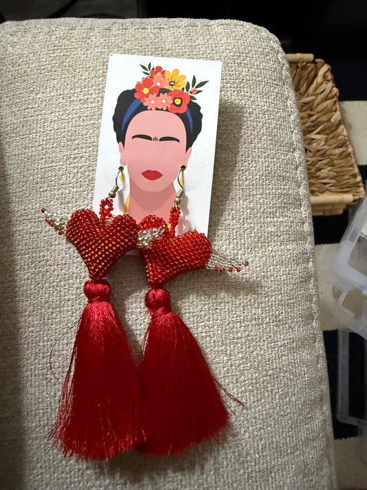 Red Cupid Tassel Earrings - 1