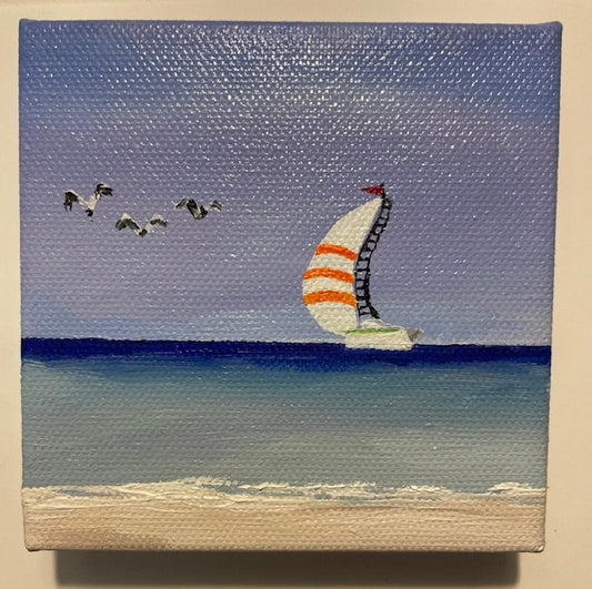 4" Square - Gulf Sailing (Oil Painting) - 1