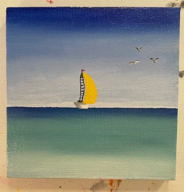 4" Square - Yellow Sail (Oil Painting) - 1