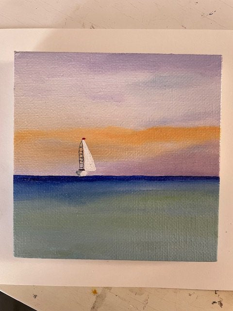 4" Square Sunset Sail - Oil Painting - 1