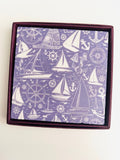 Sailboat Lineart Repeat - 4” Marble Coaster