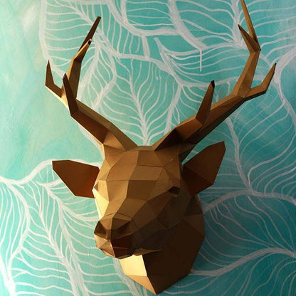 Gold Deer Head PaperCraft Origami Wall Art