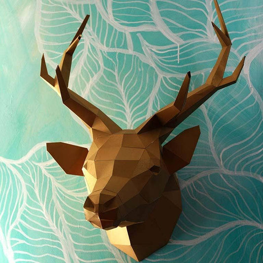 Gold Deer Head PaperCraft Origami Wall Art