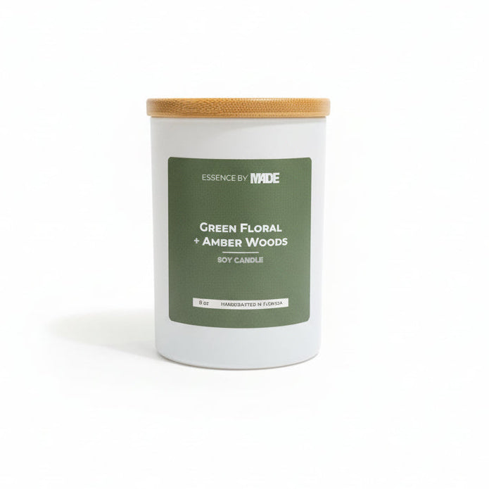 Green Floral + Amber Woods Soy Candle