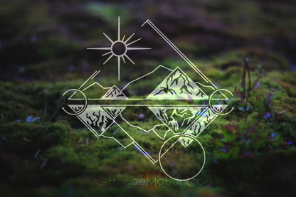 Geometric Sun and Moon Over Mountains Vinyl Decal | 262