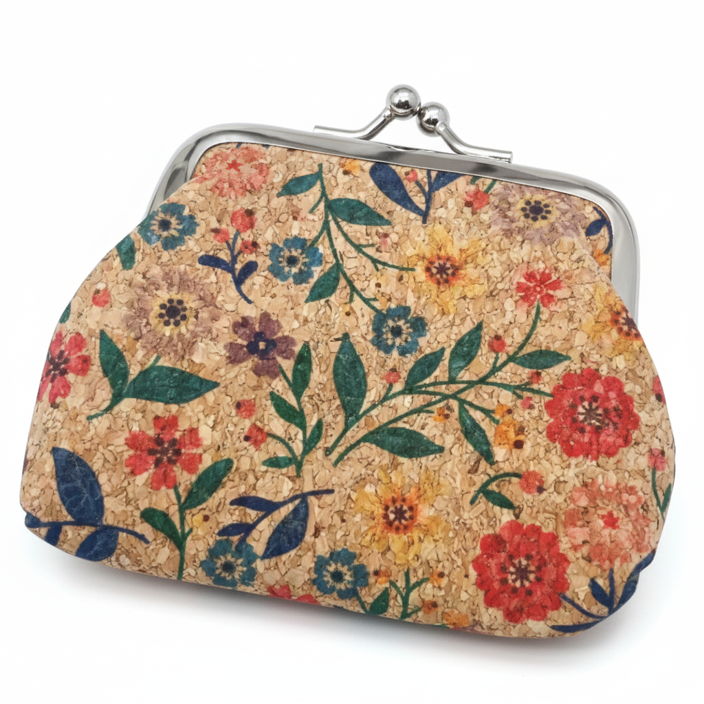 Floral patterned coin purse on a white background