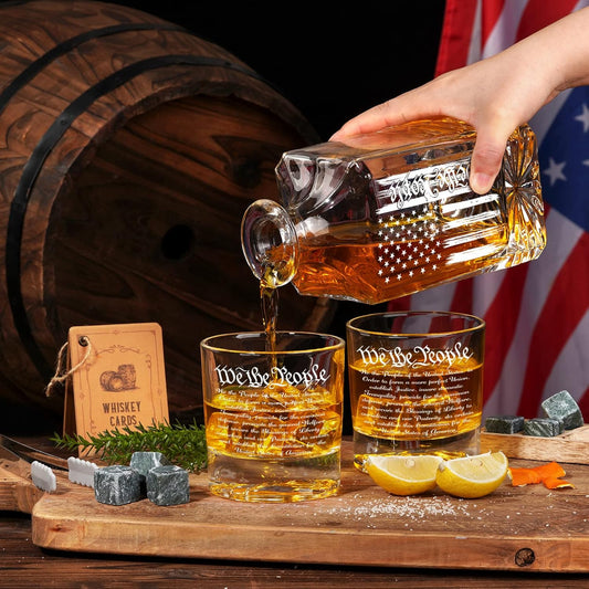 We The People American Flag, 750ml Whiskey Decanter Set with 2 Glasses