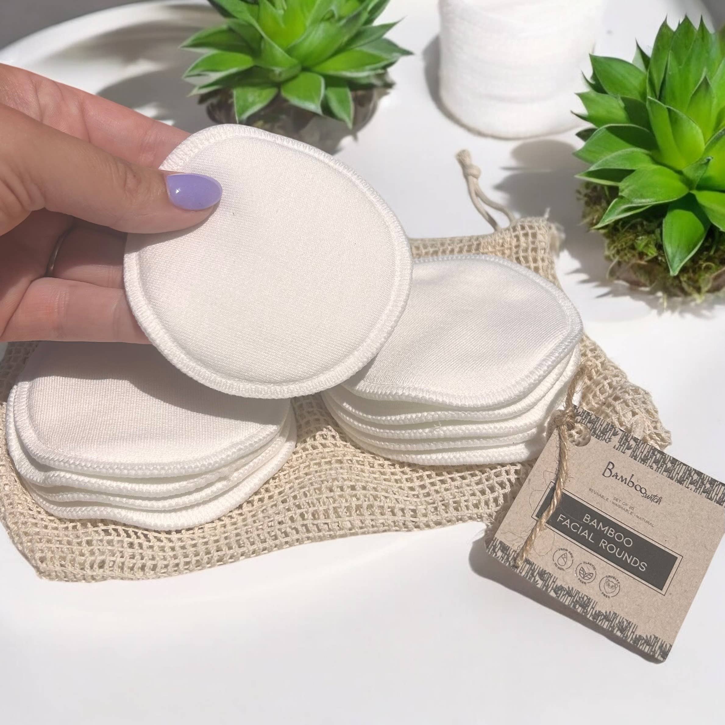 Set of 10 - Reusable Bamboo Cotton Facial Rounds