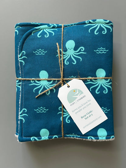 Octopus's Garden Burp Cloth, set of 2