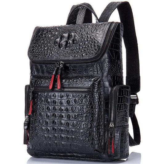 FR Fashion Co. 13" Men's Leather Crocodile Design Backpack