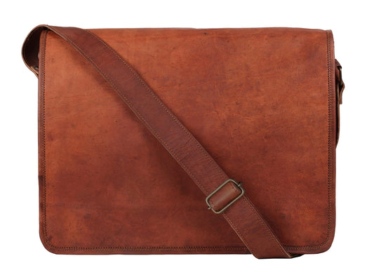 FR Fashion Co. 15" Men's Genuine Leather Crossbody Messenger Bag
